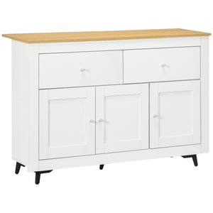 Credenza Buffet 117x35x80 cm con 2 Cassetti e 2 Armadietti in Legno Bianco e color Legno