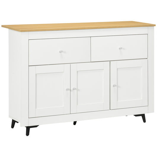 Credenza Buffet 117x35x80 cm con 2 Cassetti e 2 Armadietti in Legno Bianco e color Legno
