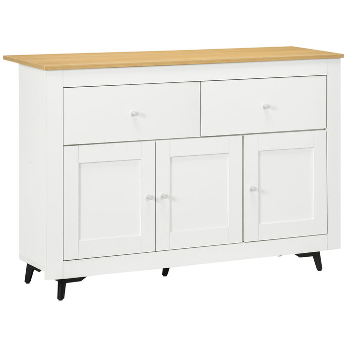 Credenza Buffet 117x35x80 cm con 2 Cassetti e 2 Armadietti in Legno Bianco e color Legno