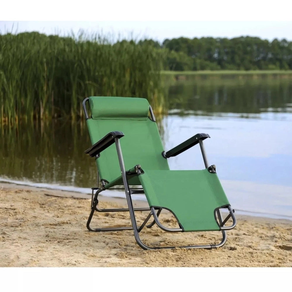 Trade Shop - Sdraio Sedia Verde Lettino Relax Prendisole Da Spiaggia Giardino Pieghevole 285009 -