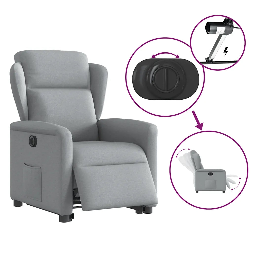 vidaXL Poltrona Reclinante Alzapersona Elettrica Grigio Chiaro Tessuto