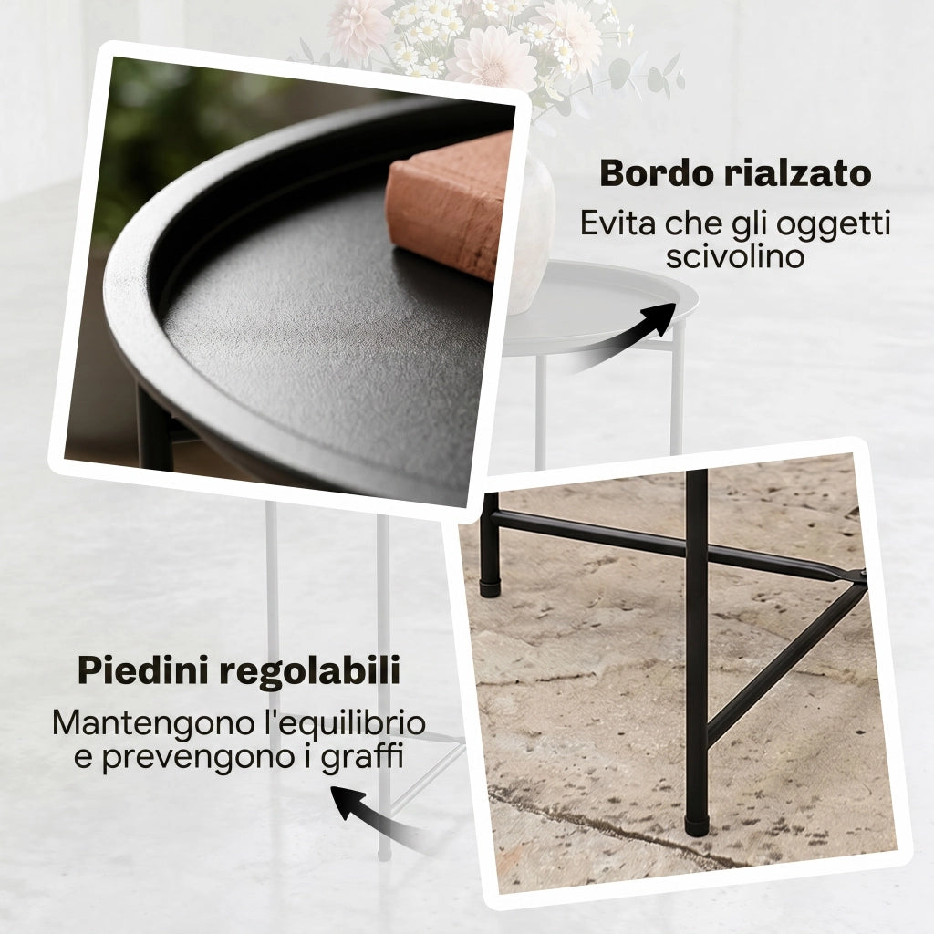 Tavolino da Giardino Pieghevole con Vassoio ¨C Zephmum ¨C Nero Acciaio ?46x50 cm