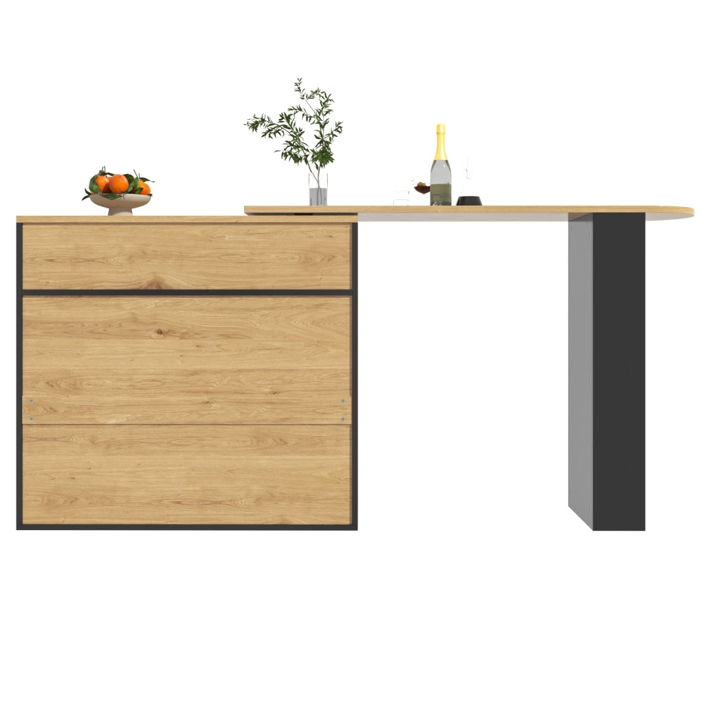Tavolo da pranzo allungabile con scaffale laterale a 3 ripiani e ante in vetro girevole per cucina 138-204x39x104 cm