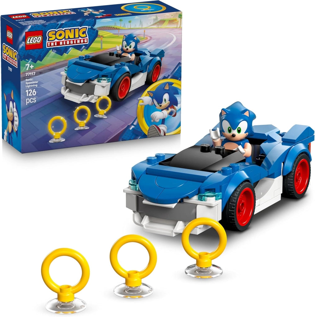 LEGO Sonic the Hedgehog: Sonic: Fulmine Supersonico - Macchina Giocattolo con Minifigure, Chaos Emerald e 3 Anelli d`Oro