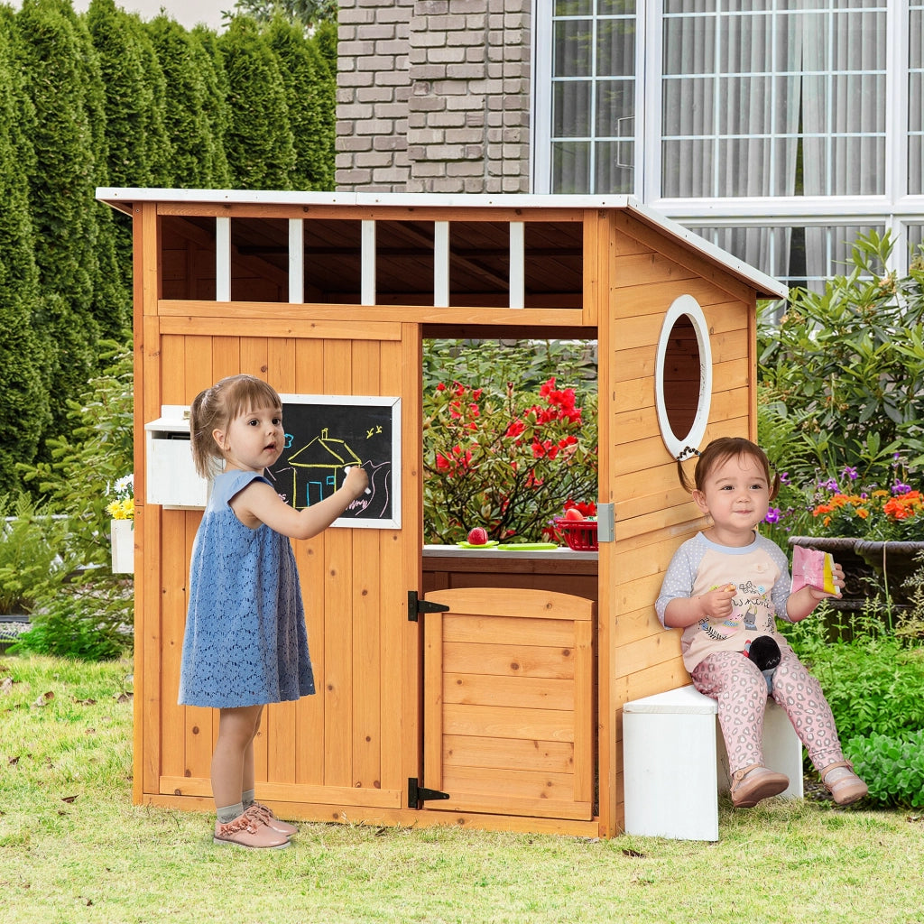 Casetta in legno per bambini con cassetta delle lettere e fioriera ¨C zephmum ¨C Naturale