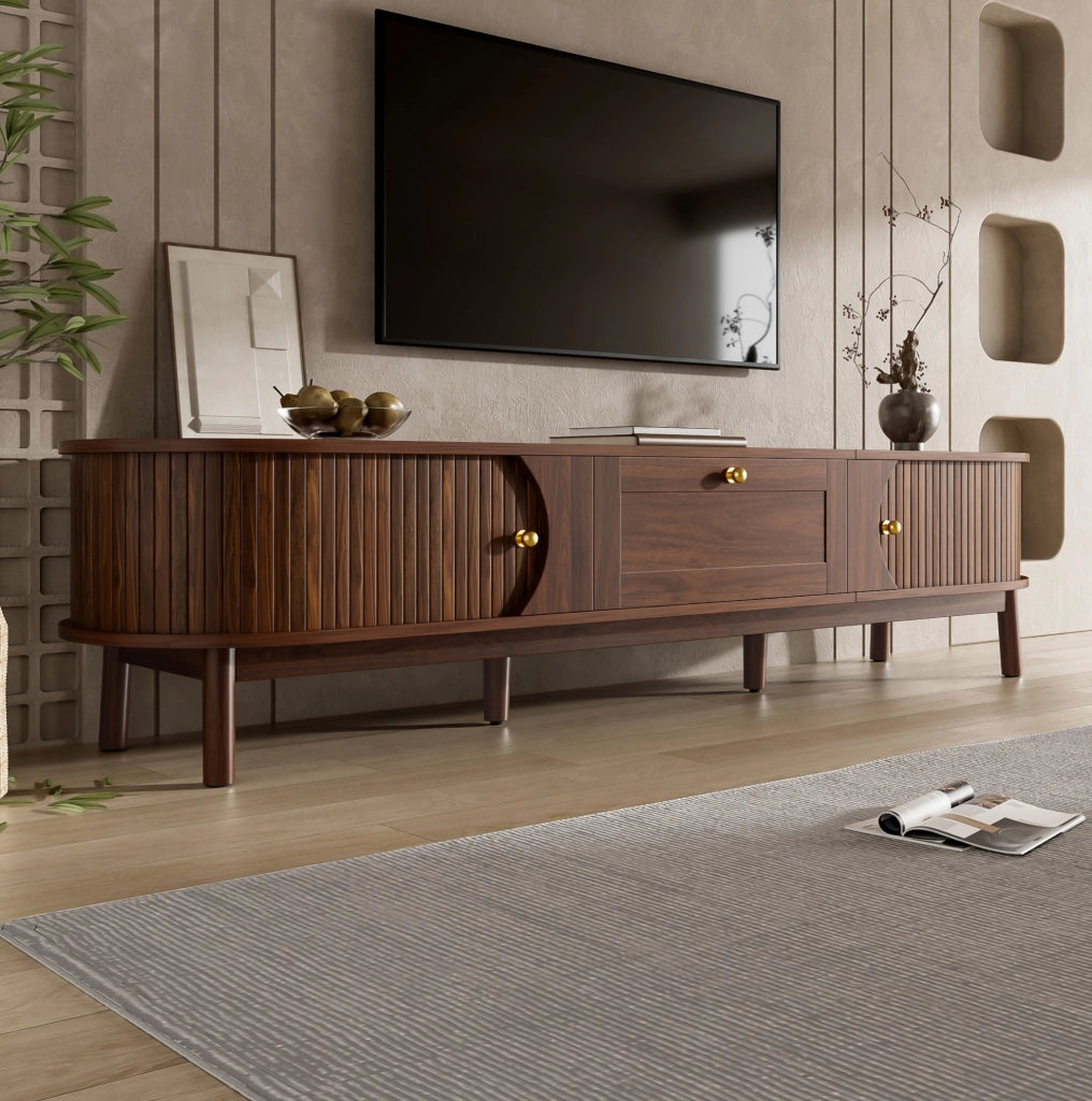 Mobile TV 170x39.5x38 cm con cassetto e ante scorrevoli in MDF noce
