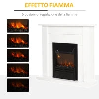 Camino Elettrico 1000W e 2000W, Effetto Fiamma con LED a 5 Livelli Telecomando Vetro Temperato Bianco 102x30x95cm