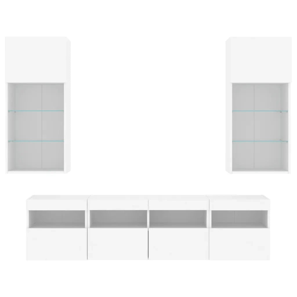 Mobili TV a Muro con LED 5pz Bianchi in Legno Multistrato 3216743