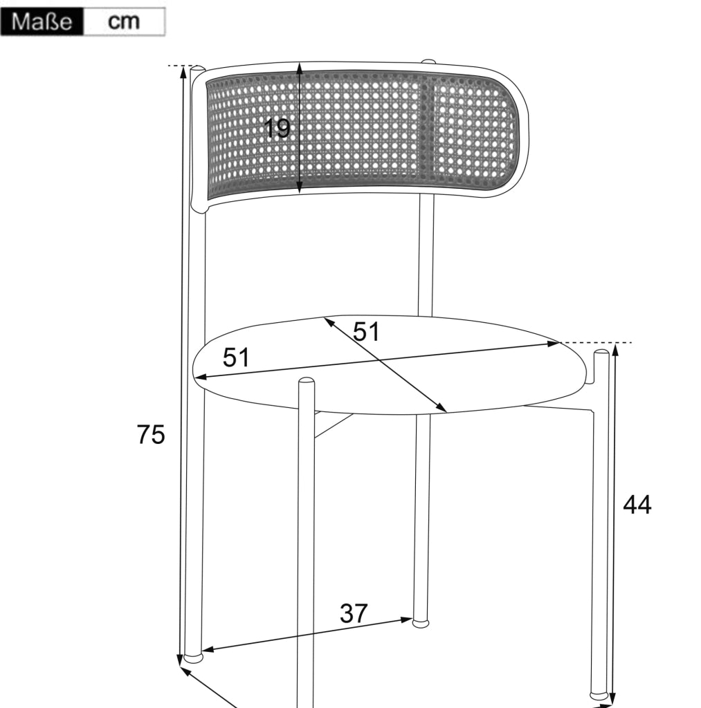 Set di 6 sedie da pranzo in velluto con schienale in rattan e gambe in metallo; nere
