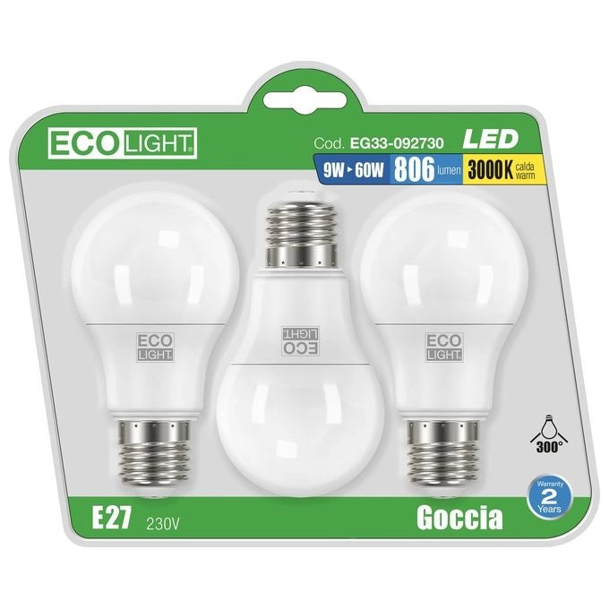 CENTURY Lampadina LED Goccia Ecolight 8.8W E27 3PZ Luce Calda
