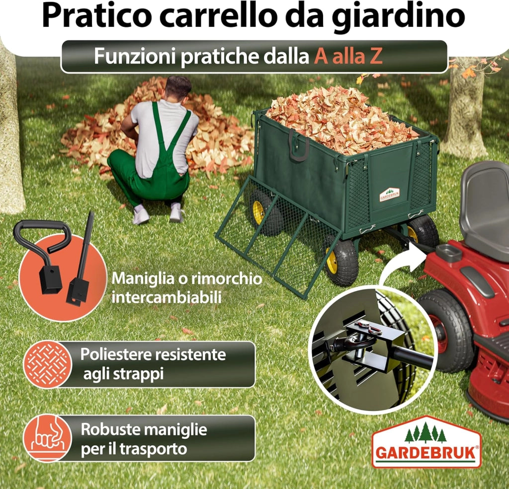 ® Carrello Portatutto con Ruote 550 kg Rimorchio Carretto Grande da Giardino con Borsone in Tela Rimovibile