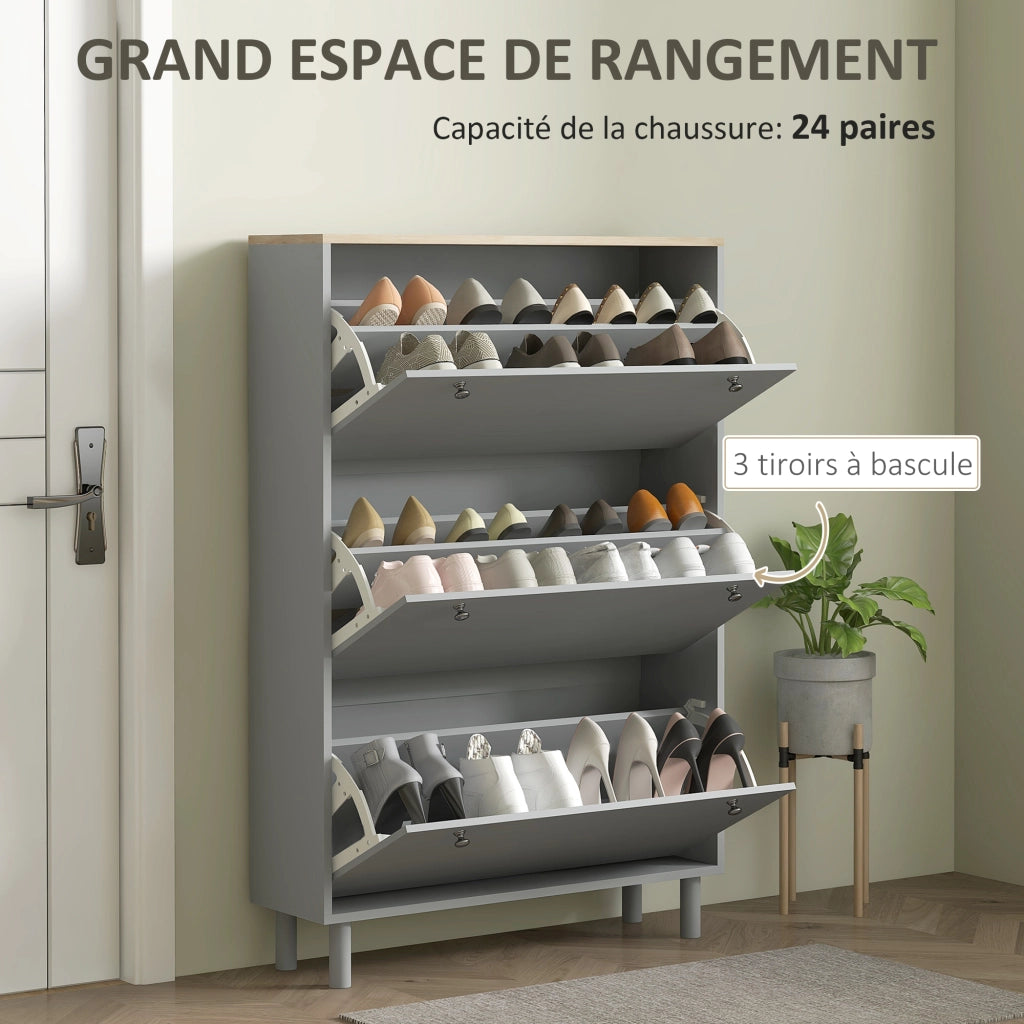Scarpiera con 3 cassetti e ripiani regolabili ¨C zephmum ¨C 80x23.5x121cm grigio