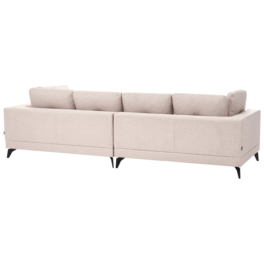 Divano 4 Posti Beige Chiaro con Rivestimento Idrorepellente Effetto Lino Gambe in Ferro Nero Stile Moderno con Cuscini