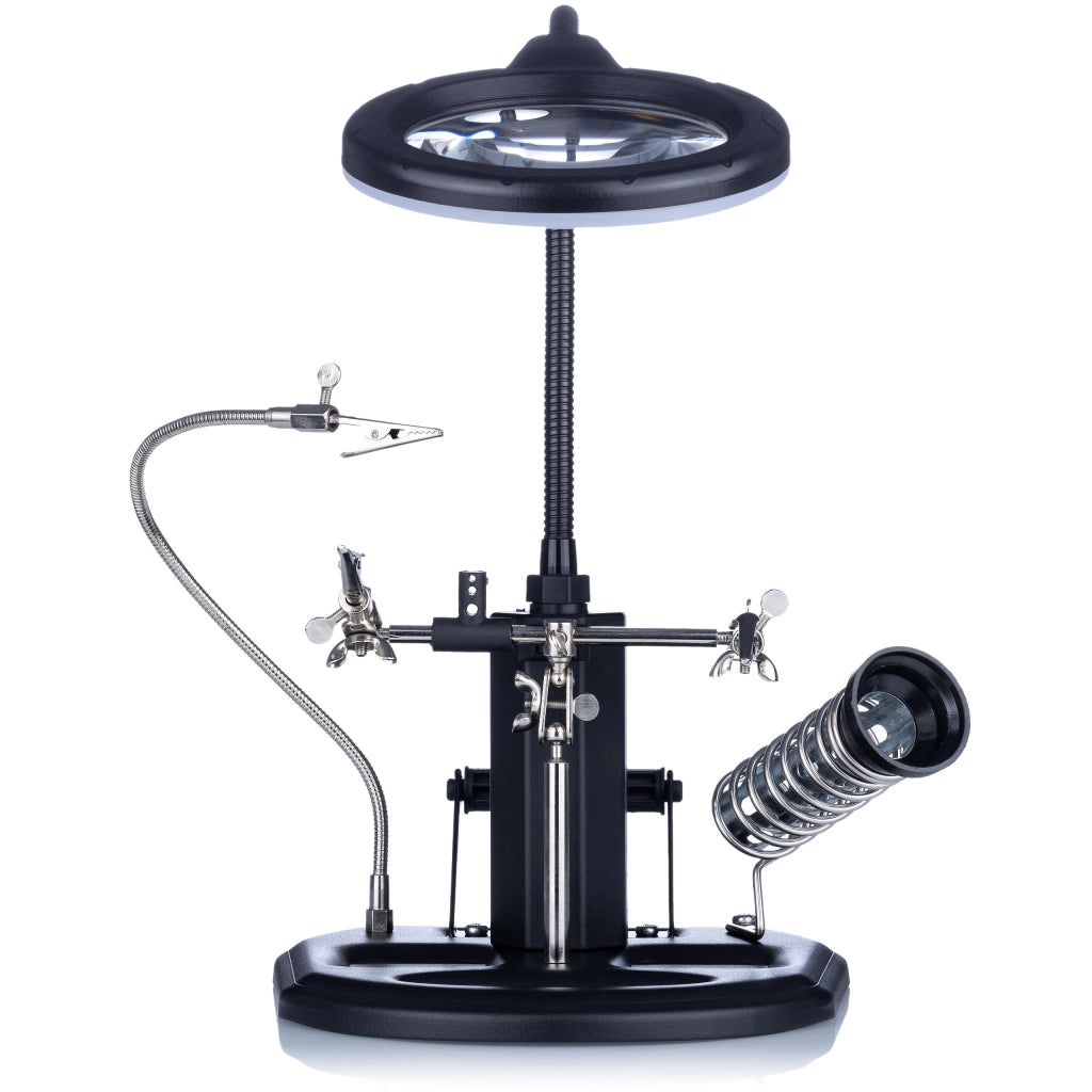 Terza Mano con Lente d'Ingrandimento LED TE-802 – Base Stabile, Braccio Flessibile | Ø85 mm, 2.5x + 4x