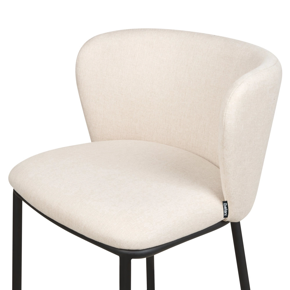 Set di 2 sedie da bar Rivestimento in tessuto bianco sporco Gambe in metallo nero Sgabelli senza braccioli Schienale curvo Sala da pranzo moderna Cucina