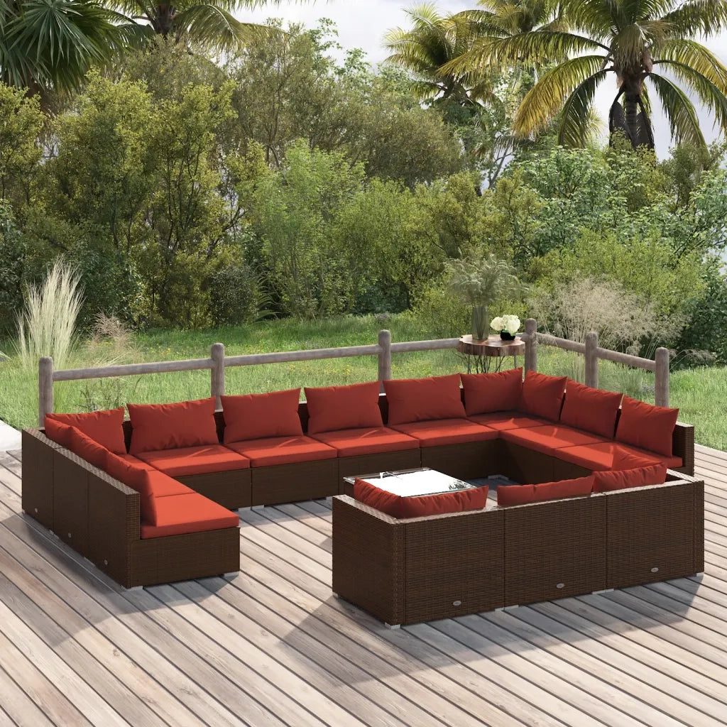 Set Divani da Giardino 14 pz con Cuscini in Polyrattan Marrone cod mxl 38992