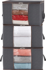 Cassa di archiviazione da 90 litri, cassa di archiviazione con coperchio, grandi casse di archiviazione per abbigliamento, casse di archiviazione pieghevoli per coperte, coperte, abbigliamento, armadio per abbigliamento sotto il letto, grigio