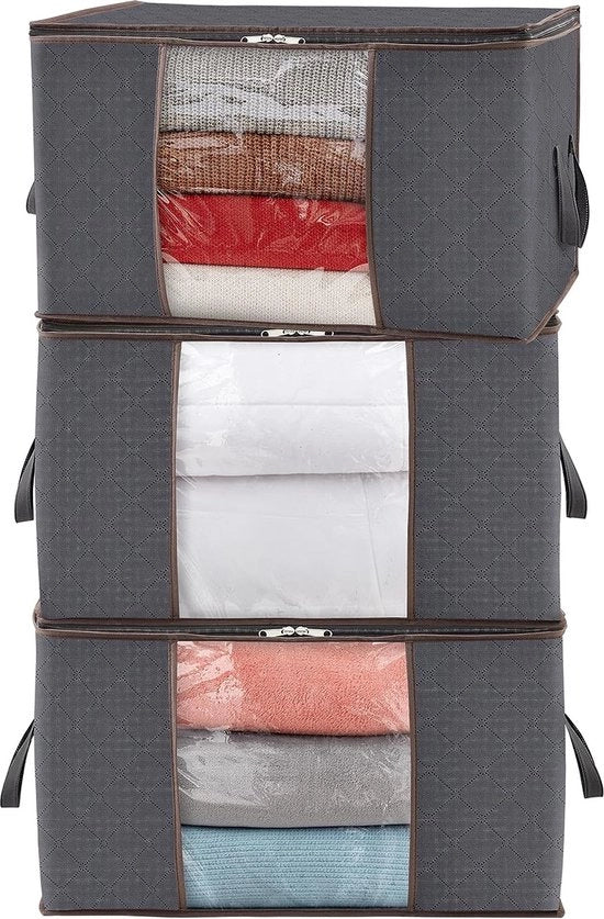 Cassa di archiviazione da 90 litri, cassa di archiviazione con coperchio, grandi casse di archiviazione per abbigliamento, casse di archiviazione pieghevoli per coperte, coperte, abbigliamento, armadio per abbigliamento sotto il letto, grigio