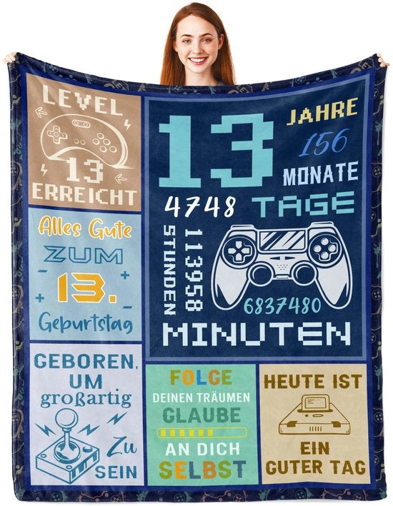 Regalo per 13° compleanno ragazzo, decorazione 13° compleanno ragazzo, coperta per 13° compleanno ragazzo/girl, dimensioni 150 x 130 cm