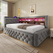 Divano letto estraibile 90x190 cm in velluto grigio scuro con LED e USB