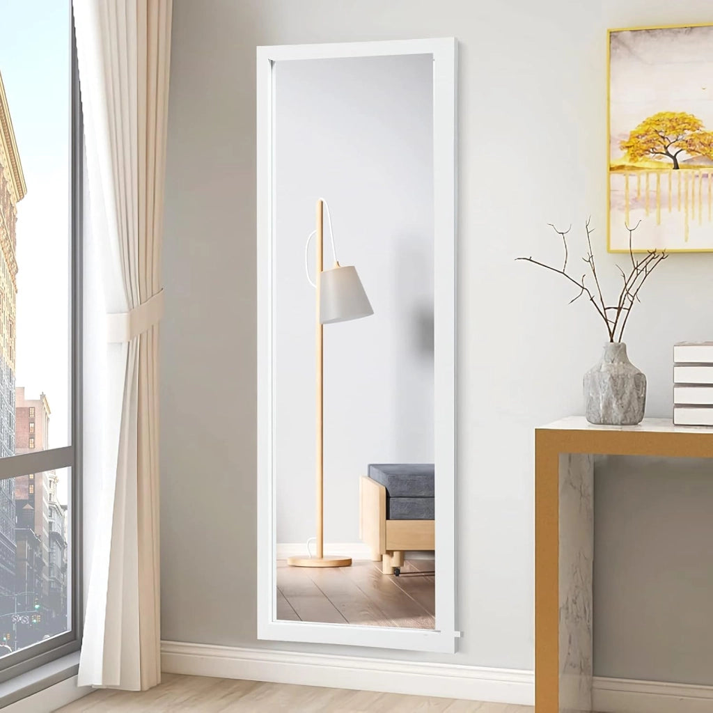 Specchio sulla Porta o sul Muro, Specchio a Figura Intera, Specchio Montato al Muro per Camera da Letto Salone Spogliatoio,120 x 37 cm (Bianco)