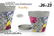 Vaso da Giardino con Sottovaso in Plastica Decoro Isola 26 x 23 cm