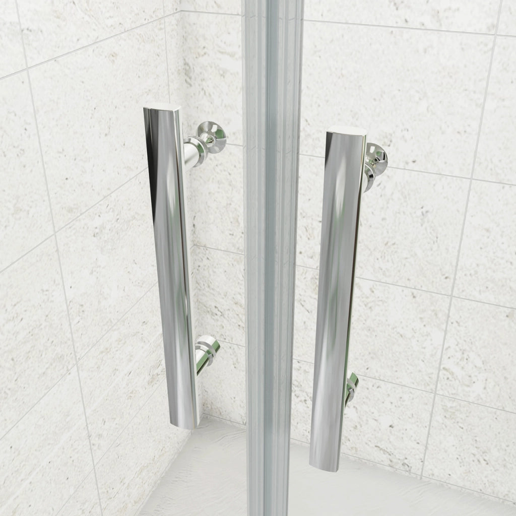 185 cm Box Doccia a Tre Lati Porta Battente Saloon 80 cm Doppia Parete Fissa 80 cm Vetro da 6 mm Temperato Anticalcare Barra Stabilizzatrice 45 cm Cromo Lucido