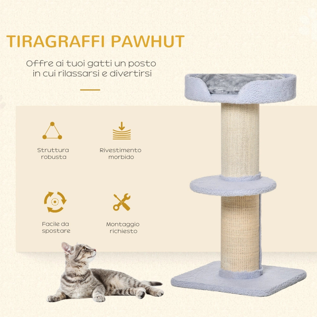 Tiragraffi per Gatti 45x45x91 cm con Lettino in Peluche e Palo in Sisal Azzurro