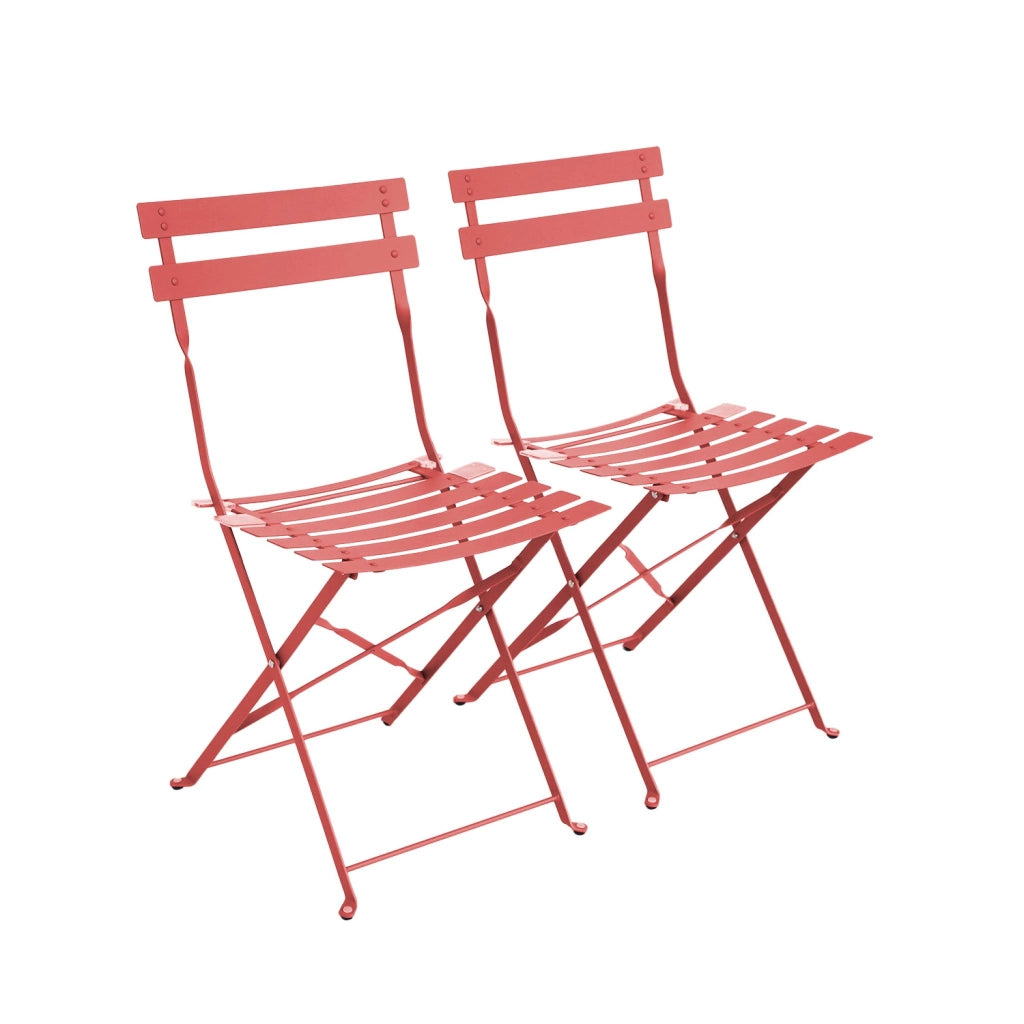 Set 2 sedie da giardino bistrot pieghevole in metallo, terracotta