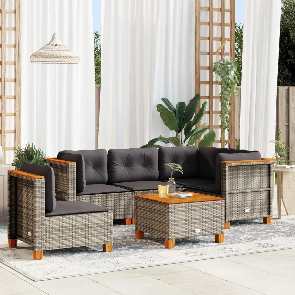 Set Divano da Giardino 6 pz con Cuscini Grigio in Polyrattan 3261840