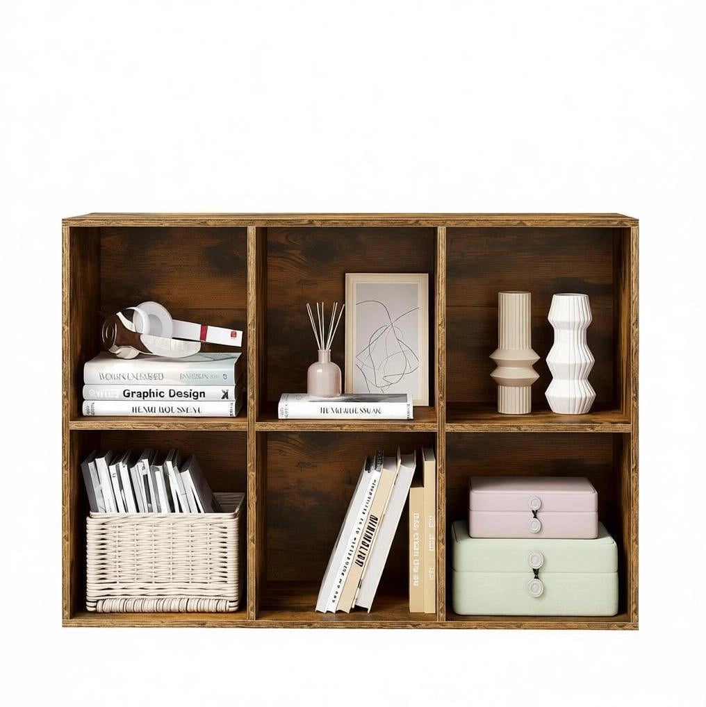 Libreria a cubi 6 vani in legno ingegnerizzato marrone rustico