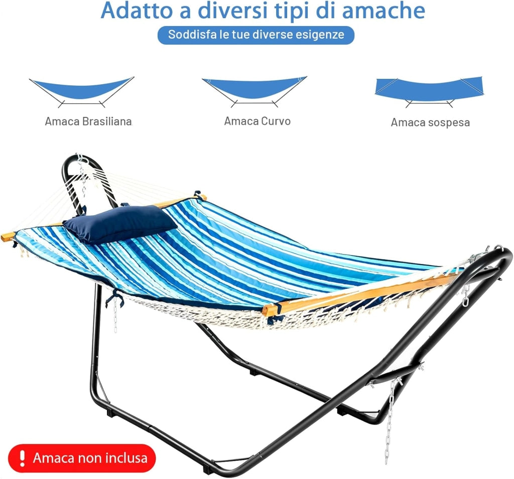 Supporto Universale per Amaca, Regolabile, Portata 200 kg | Telaio per Amaca, Adatto per Amache da 2,75 a 3,6 m di Lunghezza, per Terrazza Esterna Coperta da Giardino, Amaca Non Inclusa
