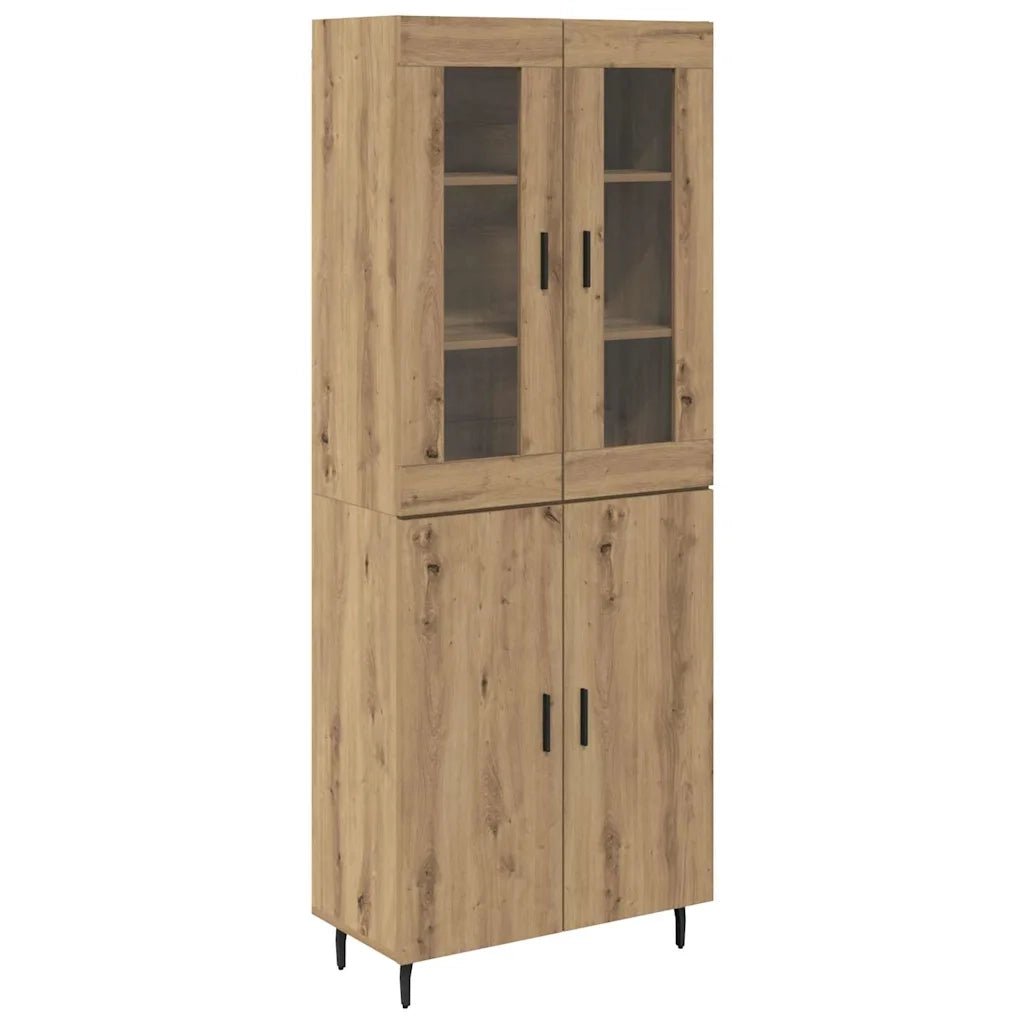 Credenza 2 pcs Rovere artigianale Legno Stratificato e Vetro 3415861