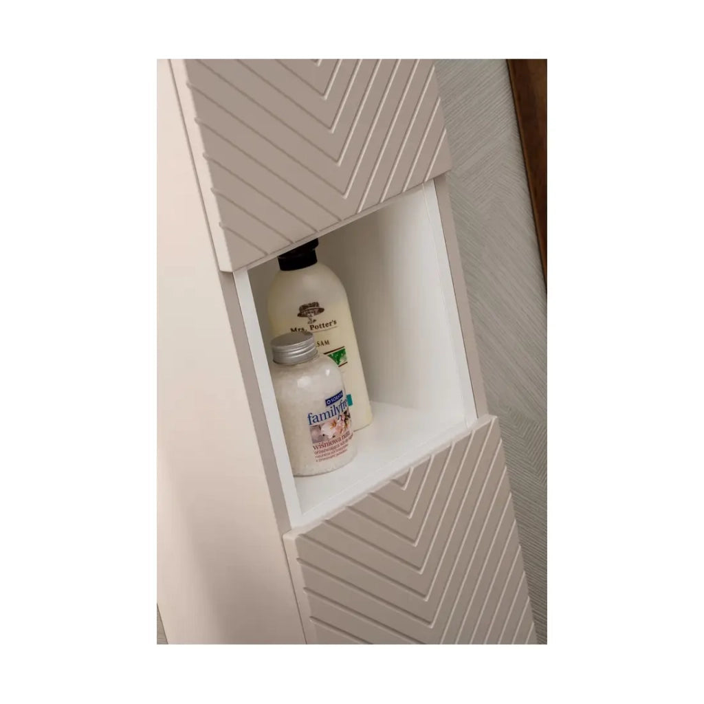 Colonna da bagno AOKI - 2 porte - Finitura beige cachemire con motivi a spina di pesce - L30 × P25 × H140 cm - Da appendere