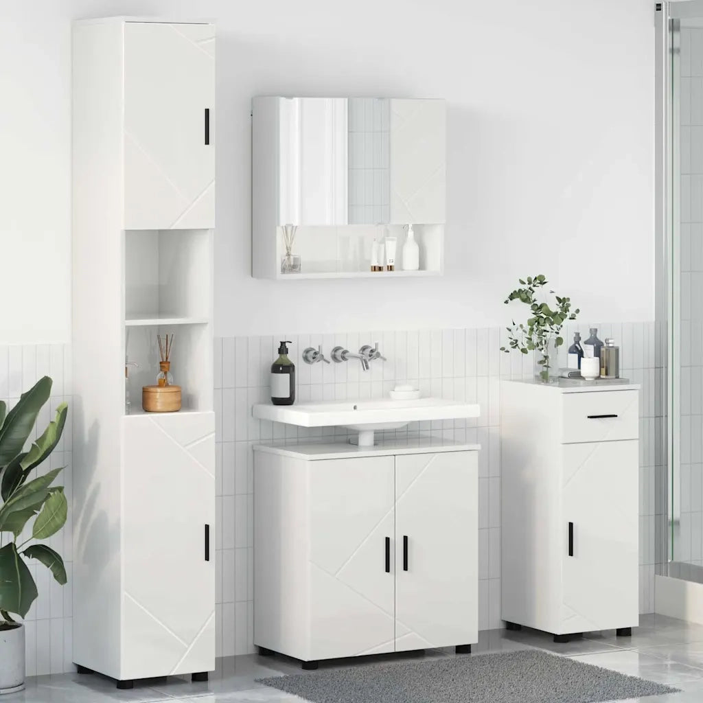Set di mobili per il bagno con cassetto 4 pcs Bianco Lucido 3392977