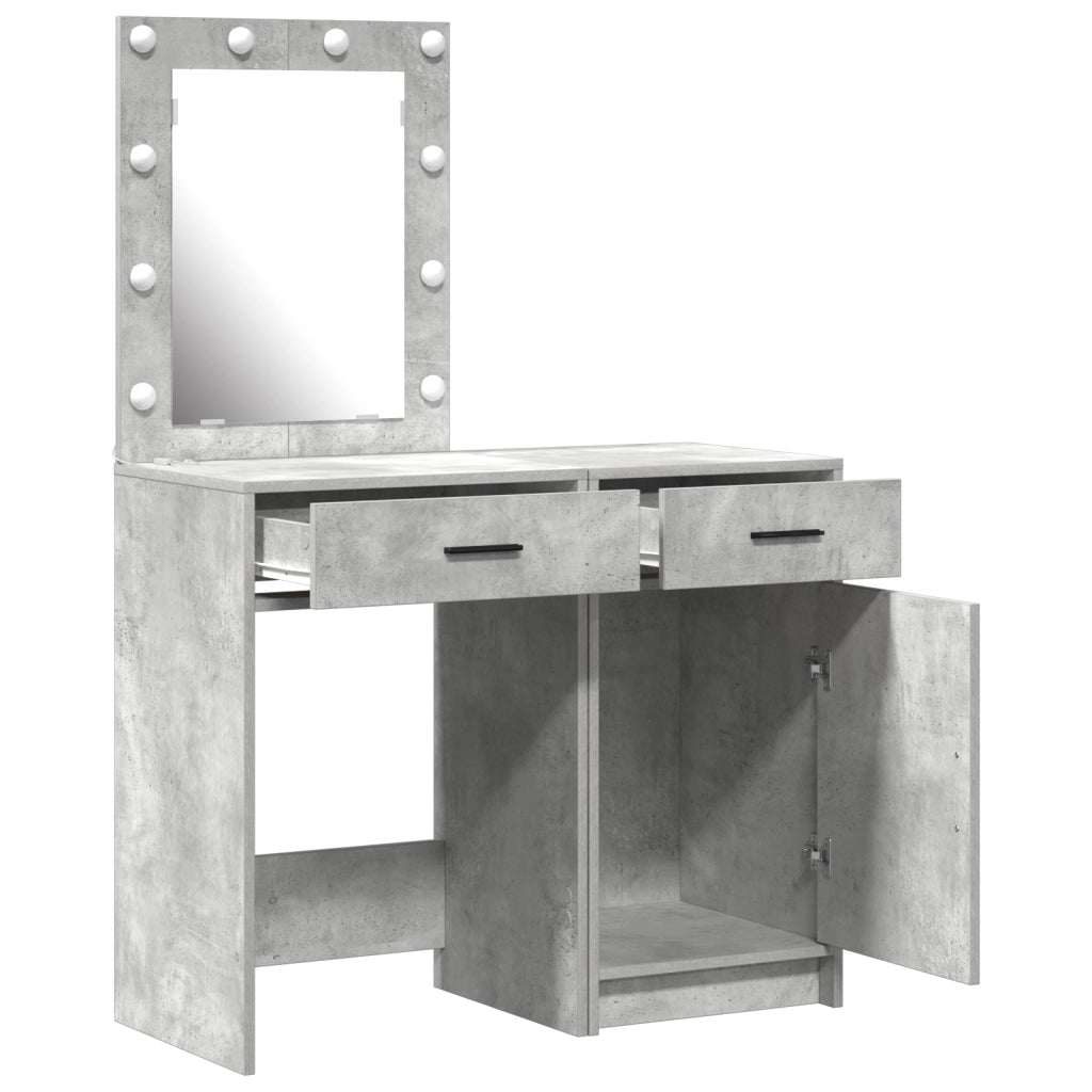 Set da toeletta in legno ingegnerizzato grigio cemento con LED - 2 pezzi