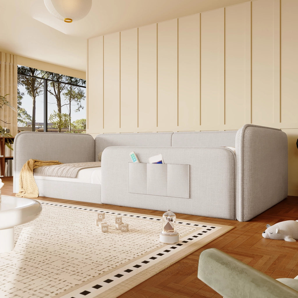 Letto 140x200 cm - Letto imbottito,Copriletto in lino,Beige