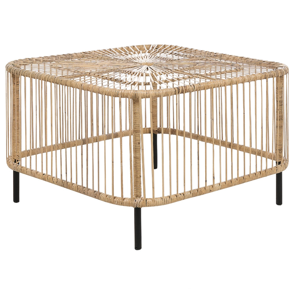 Tavolino in rattan nero naturale fatto a mano resistente ai raggi UV 67 x 67 cm stile boho interno ed esterno