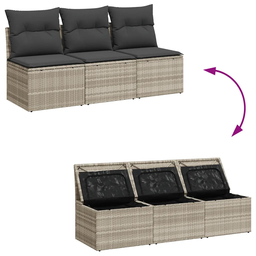 Divano da Giardino con Cuscini 3 Posti-Sofa da Giardino-Divano da esterno Grigio Chiaro Polyrattan 238190
