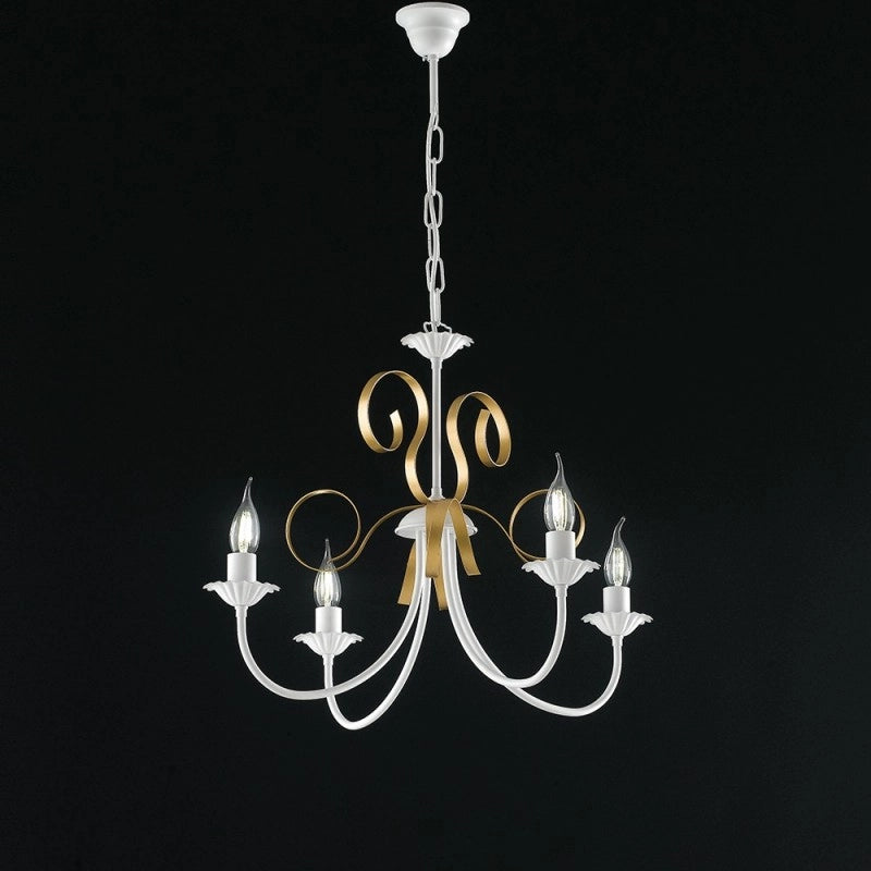 Lampadario classico ferro Bianco shabby Oro quattro luci 61x h47 cm