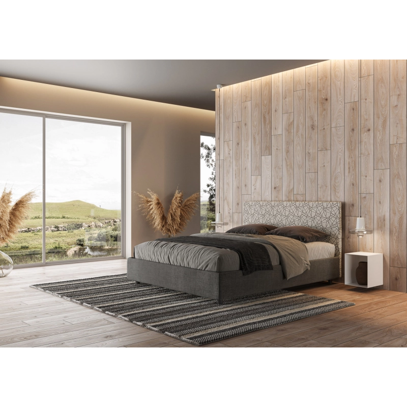Letto imbottito Matrimoniale 160x200 cm tessuto Era Arla - Contenitore,Grigio/Grigio