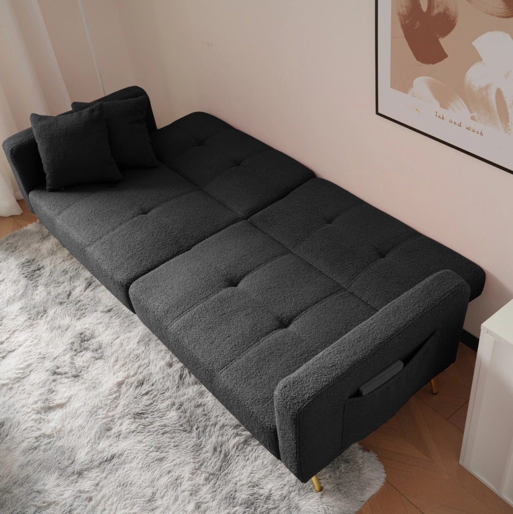 Divano letto 175x64x72 cm reclinabile con tasche laterali in sherpa grigio antico