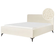 Letto matrimoniale imbottito in bouclé Bianco Sporco gambe in metallo nero 180x200 cm testiera stile classico minimalista