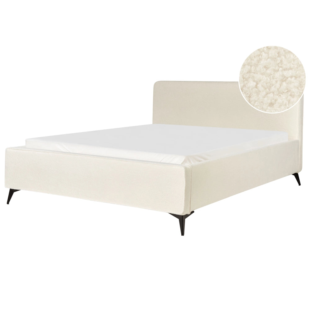 Letto matrimoniale imbottito in bouclé Bianco Sporco gambe in metallo nero 180x200 cm testiera stile classico minimalista
