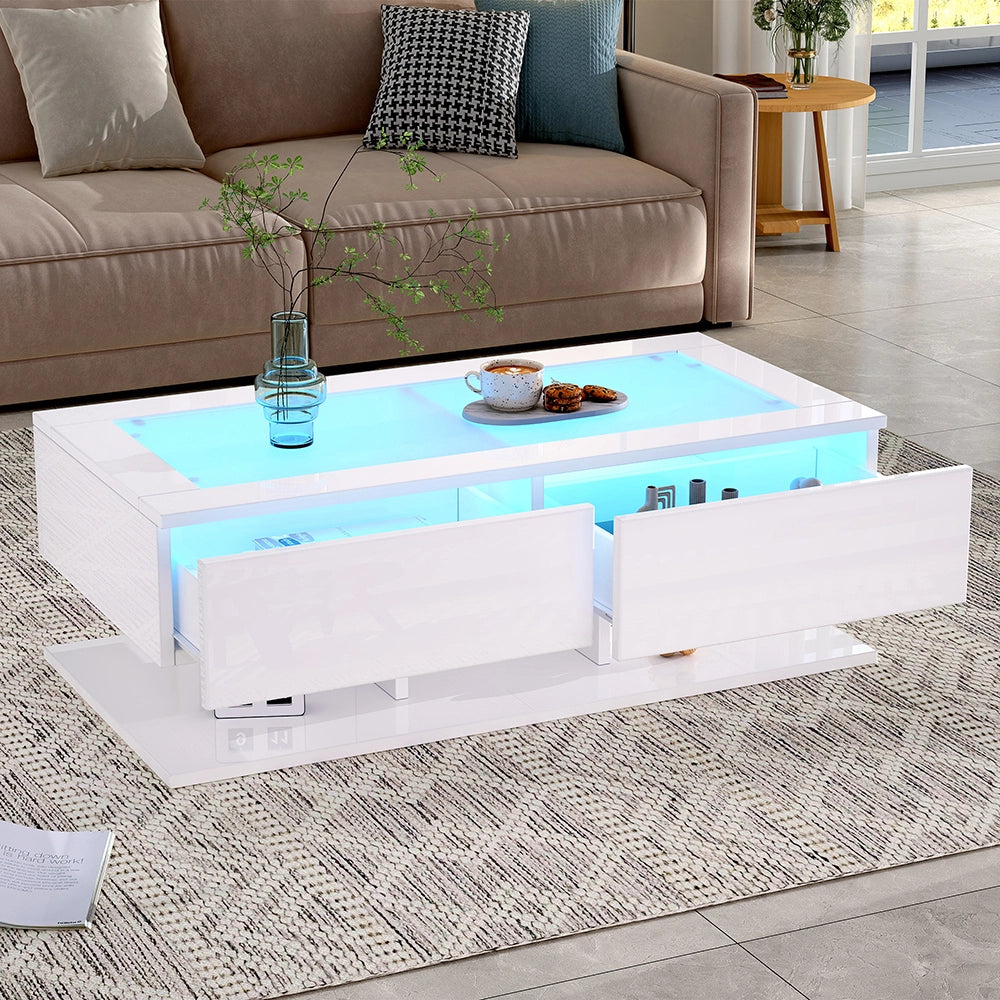 Tavolino design - Xylo - 100x50cm vetro LED bianco