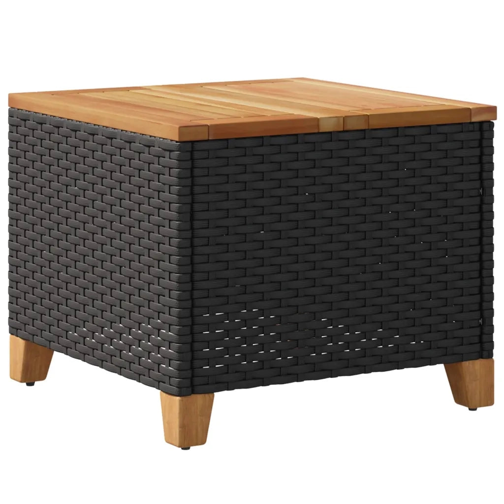 Tavolo da Giardino Nero 45x45x37cm in Polyrattan e Legno Acacia 366325
