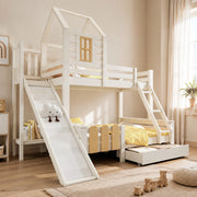 Letto a castello per bambini 90x200/140x200 cm con scivolo, scala, cassetto e rete a doghe