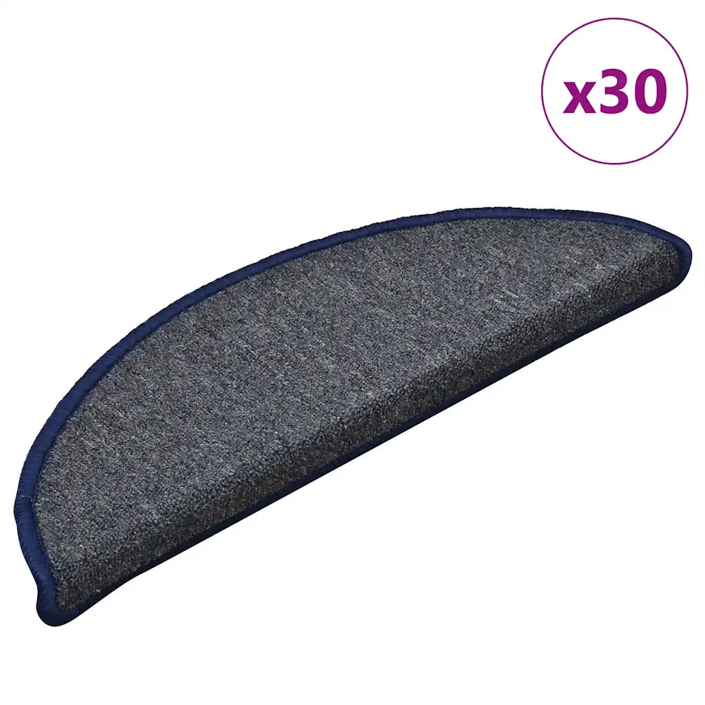 Tappetini per scale 30 pz | Gradini per Scale 56x17x3 cm Grigio scuro e blu semicircolari