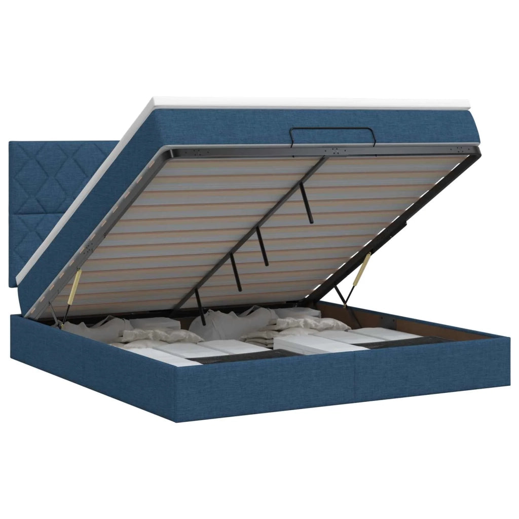 Letto ottomano con materasso Blu 140 x 190 cm Tessuto 3457576