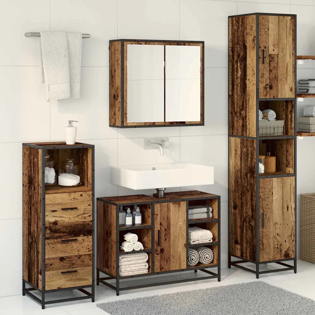 Set di mobili per il bagno con lo scaffale 3 pcs Legno vecchio 3402545